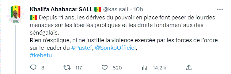 Violence exercé sur Sonko : Khalifa Sall courroucé !
