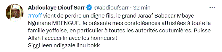 Décès du grand Jaraaf Babacar Mbaye Nguirane : Diouf Sarr regrette la perte d'un digne fils de Yoff