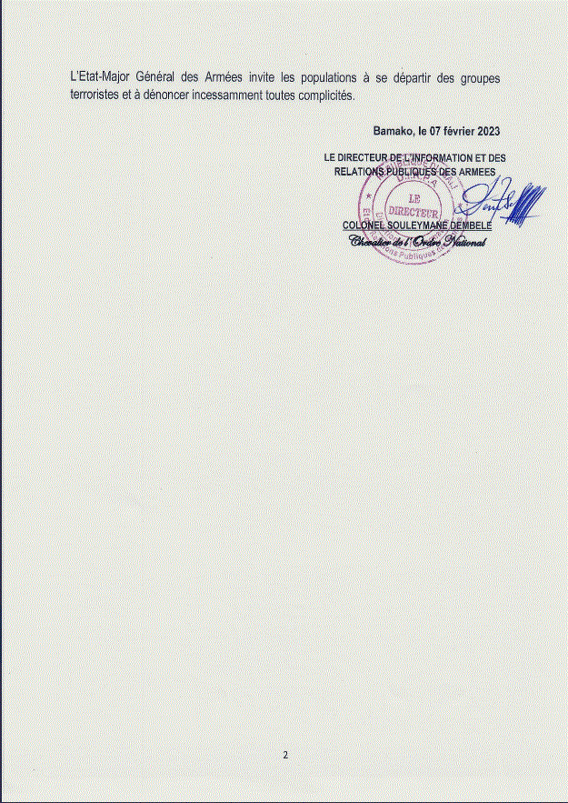 Mali : 34 terroristes neutralisée par les Forces Armées (Document)