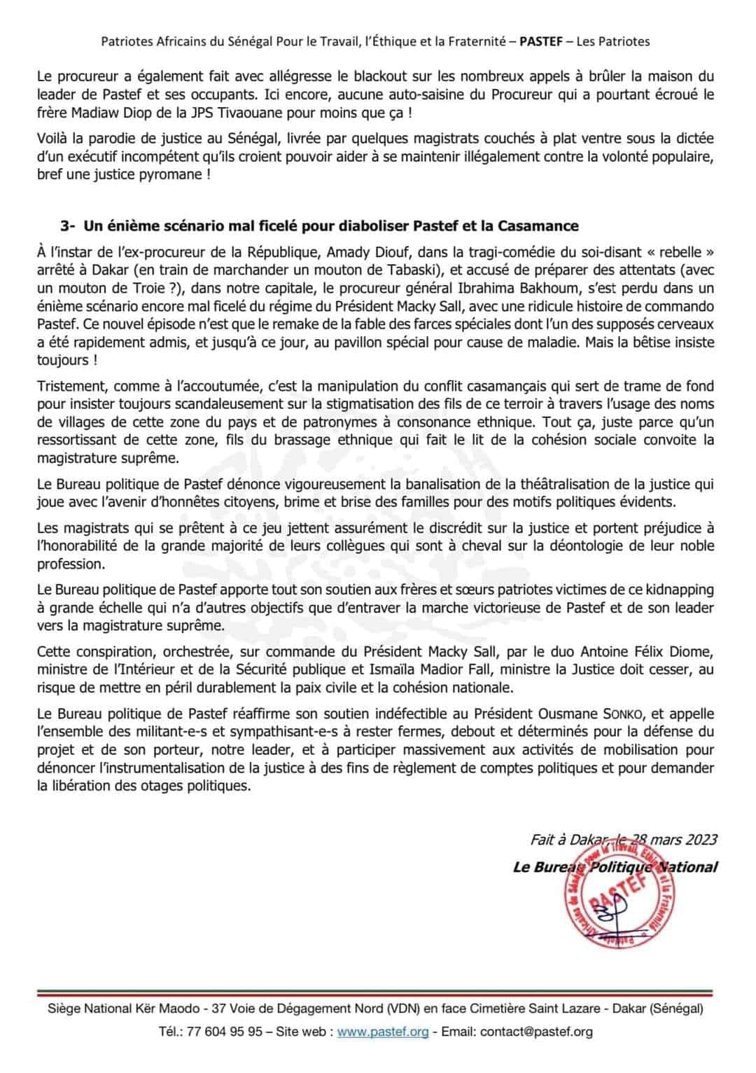 (Documents) URGENT: Déclaration de presse de PASTEF - Les Patriotes