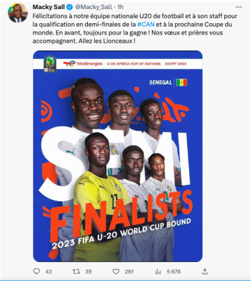 CAN U20 : Macky Sall félicite les lionceaux après leur qualification en demi-finale et à la coupe du monde