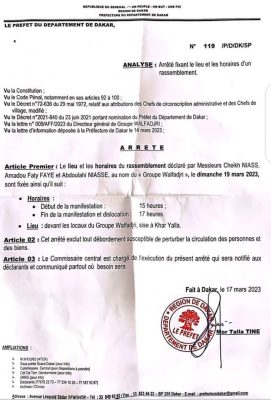 [Document] Sit-in pour la libération de Pape Ndiaye: La décision du préfet de Dakar est tombée