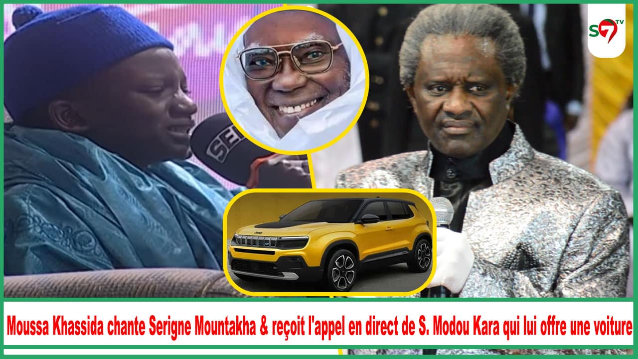 (Vidéo) GP: Moussa Khassida chante Serigne Mountakha & reçoit l'appel en direct de Serigne Modou Kara qui lui offre une voiture