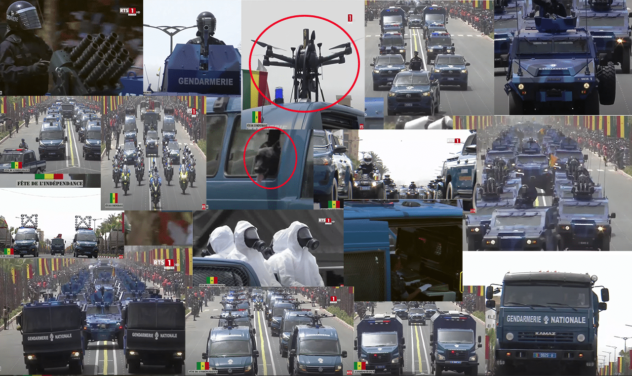 Défilé motorisé: Passage de la gendarmerie nationale avec des drones pour lancer des gazes lacrymogènes (Vidéo)