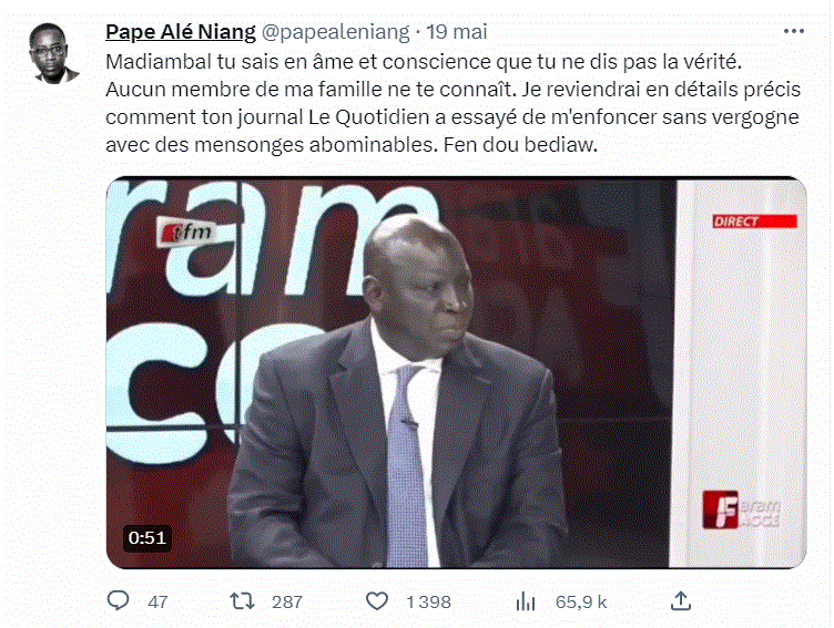 Contrôle judiciaire : Pape Alé et son tweet qui fâchent Madiambal après sa sortie dans "Faram Facce"
