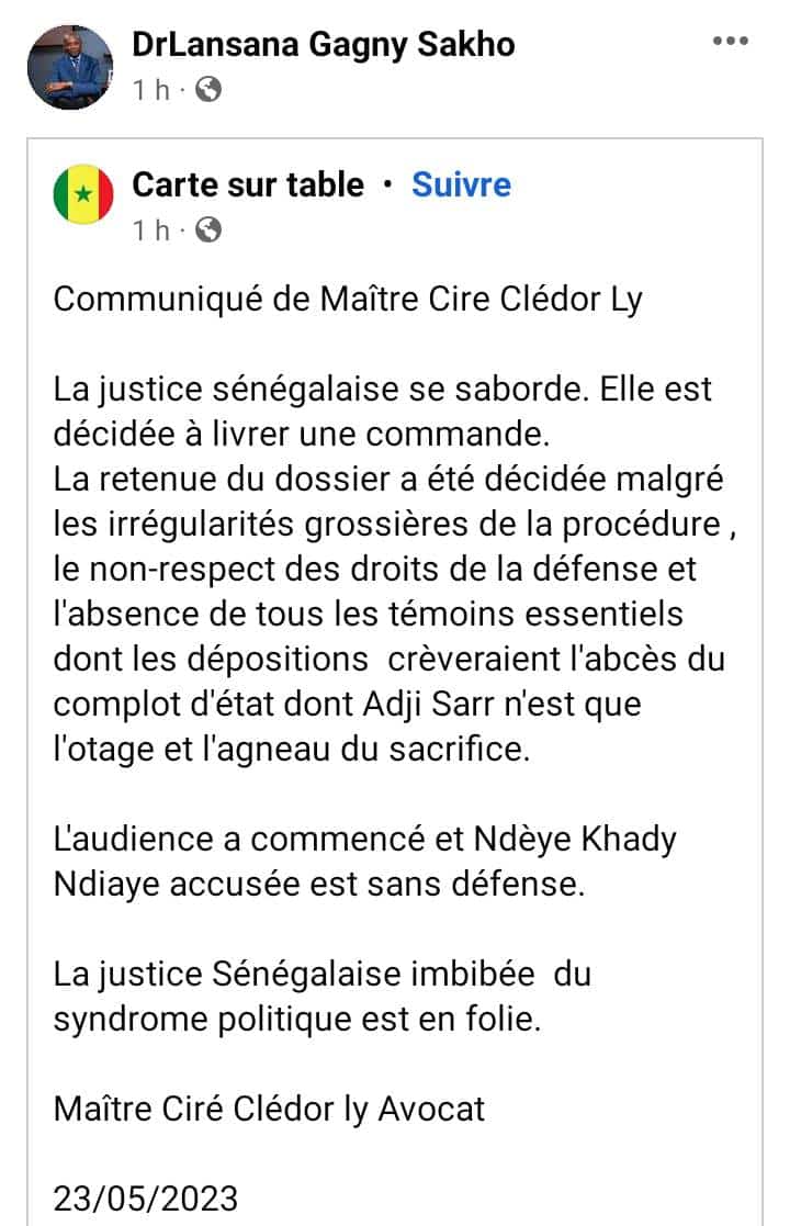 Procès Sonko vs Adji Sarr : "La justice sénégalaise est décidée à livrer une commande", (Me Ciré Clédore Ly)
