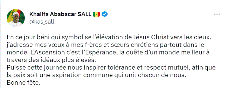 Ascension : Les vœux de Khalifa Sall à la communauté chrétienne