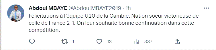 Mondial U20 : Abdoul Mbaye félicite l'équipe de la Gambie après sa victoire contre la France (2 - 1)