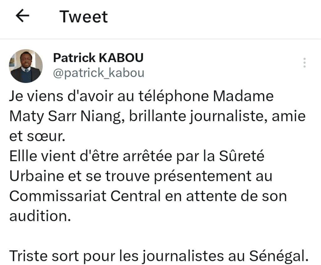La journaliste Maty Sarr Niang arrêtée par la Sûreté Urbaine