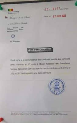 Education : le concours d'entrée au 1er cycle de l'ENTSS reporté