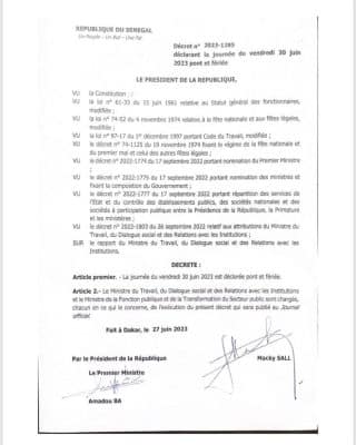 Tabaski : la journée du vendredi déclarée "jour pont et férié"