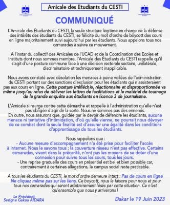 Cesti : L'Amicale des Etudiants proteste contre les menaces de l'administration