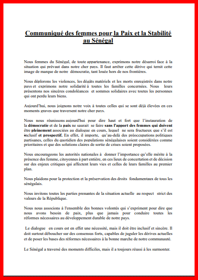 Stabilité du Sénégal : le Cri de cœur des femmes