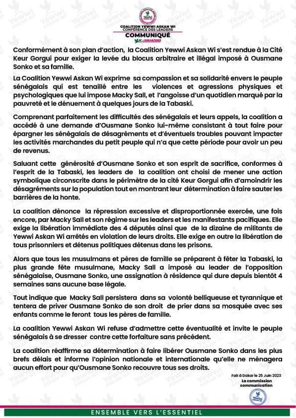 Cité Keur Gorgui : YAW déterminé à lever le blocus du domicile de Sonko