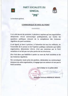 "I.R.A.S n'est pas habilitée à parler au nom du Parti socialiste et de ses instances régulières", (Aminata Mbengue Ndiaye)
