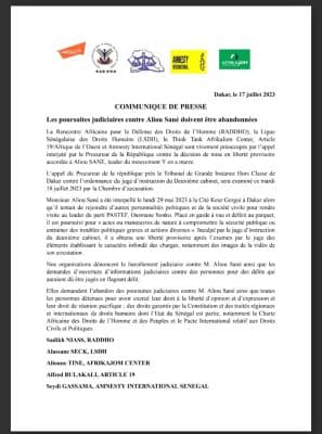 Aliou Sané devant la Chambre d’Accusation: La société civile porte le combat