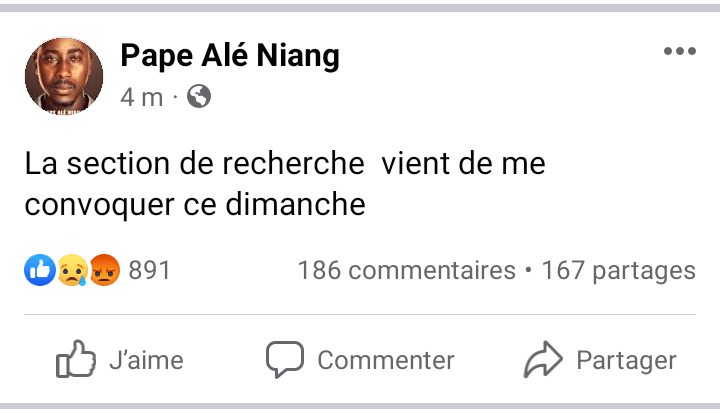 Section de recherches : Pape Alé convoqué, ce dimanche