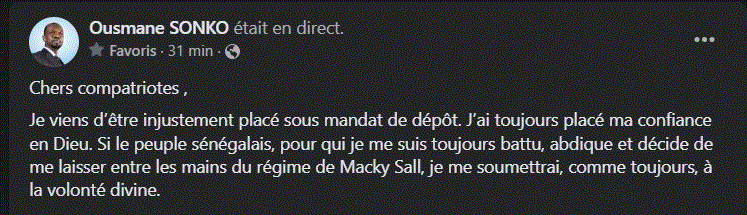 Envoyé en prison - Sonko se confie : "J’ai toujours placé ma confiance en Dieu"