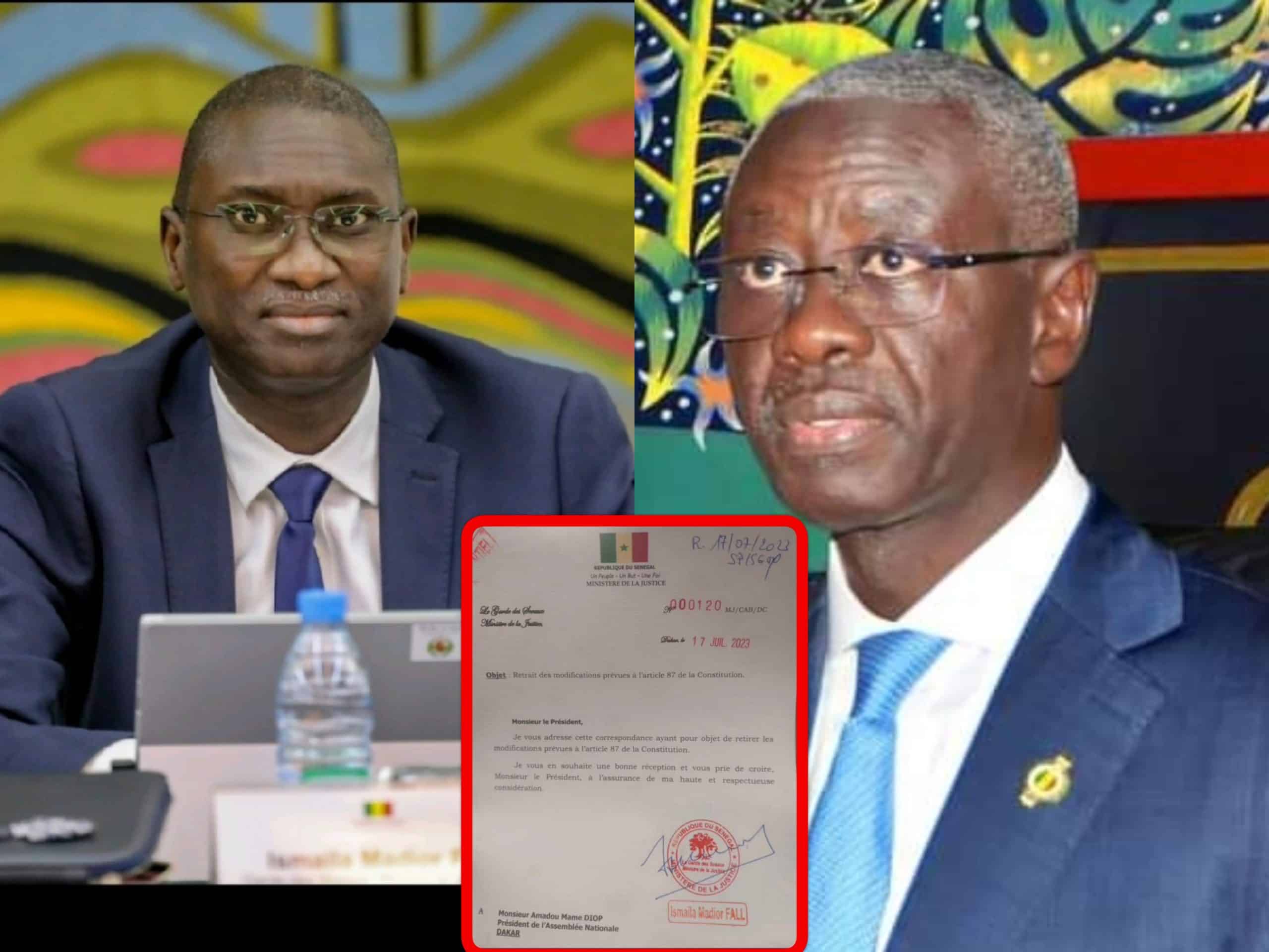 Article 87 de la Constitution : La note de retrait de Ismaila Madior à Amadou Mame Diop (Document)