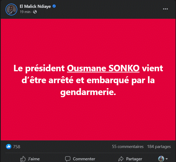 Urgent : Ousmane Sonko arrêté