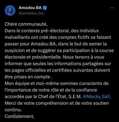 Supposée candidature à la Présidentielle : Amadou Ba évoque des comptes fictifs