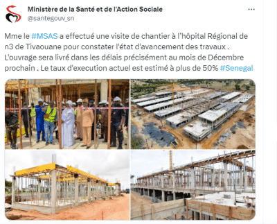 Avancement des travaux à l'Hôpital de Tivaouane : 52% réalisés selon le ministre de la Santé