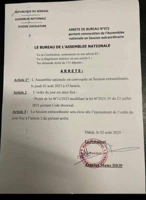 Assemblée nationale : les députés convoqués en session extraordinaire, jeudi