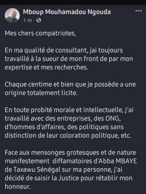 Accusé par Abba Mbaye de recevoir 1,5 million de Yewwi : Ngouda Mboup compte saisir la justice