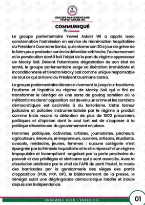 Hospitalisation de Sonko : les députés de YAW tiennent Macky Sall comme « unique responsable de tout ce qui adviendra »