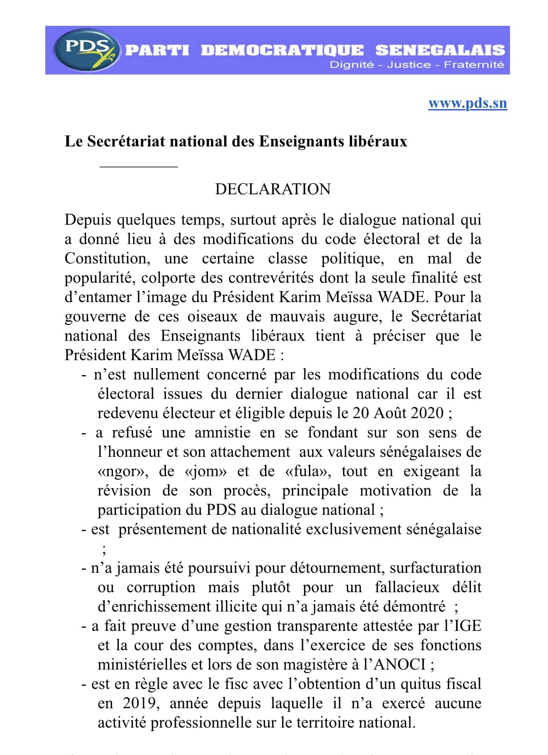 Sorties contres Karim Wade: les enseignants libéraux montent au créneau