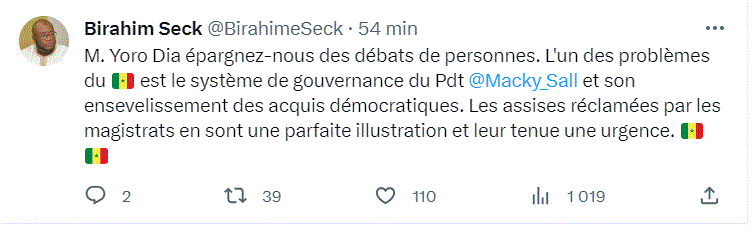 Birahim Seck à Yoro Dia : "Epargnez-nous des débats de personnes"