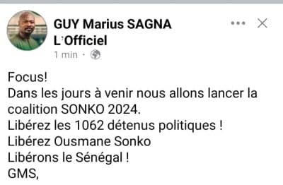 Election Présidentielle : La coalition Sonko 2024 bientôt lancée (Guy Marius Sagna)