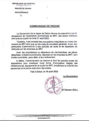 Exploitation du BRT : Des essais prévus ce lundi ( gouverneur de Dakar )