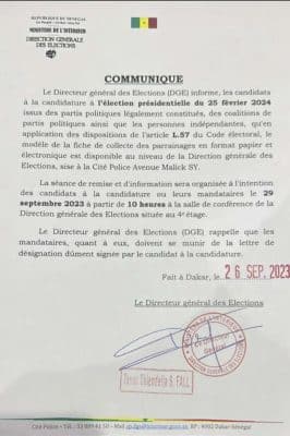 Élection présidentielle 2024 : Le DGE annonce la disponibilité des fiches de parrainage et organise une séance d'information pour les candidats