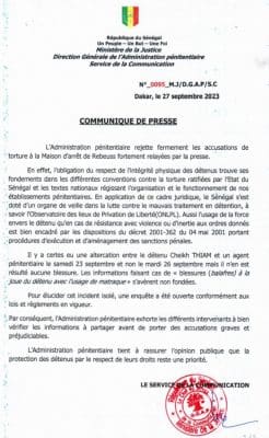 Maison d'arrêt de Rebeuss: Démenti de l'administration pénitentiaire sur les accusations de violences sur le détenu Cheikh Thiam