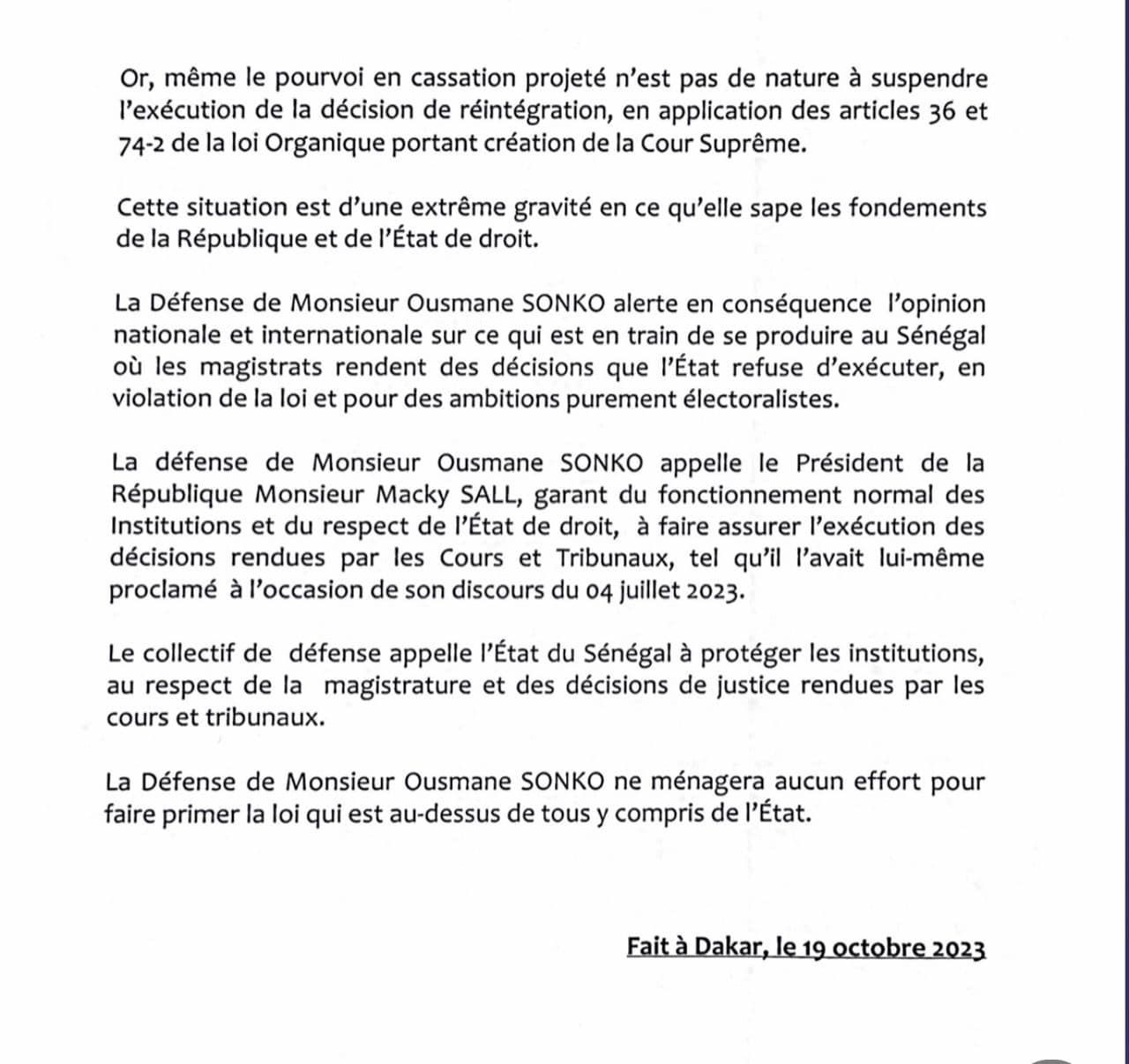 Blocage à la DGE : L'invite des avocats de Sonko à Macky Sall