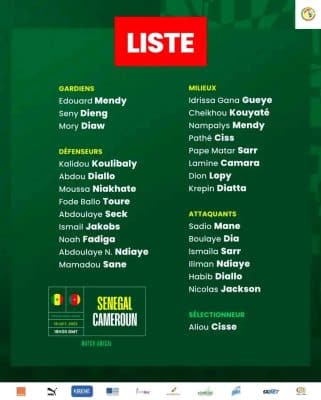 Equipe Nationale : Aliou Cissé dresse une liste de 26 joueurs , avec Mamadou Sané et Noah Fadiga
