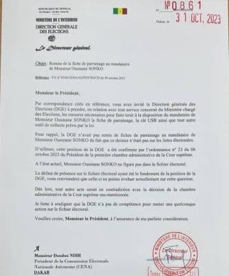 Invité à donner les fiches de parrainage de Sonko : la DGE répond et apporte des précisions