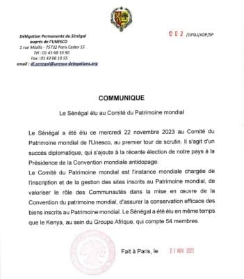 Le Sénégal élu au Comité du Patrimoine mondial de l'UNESCO