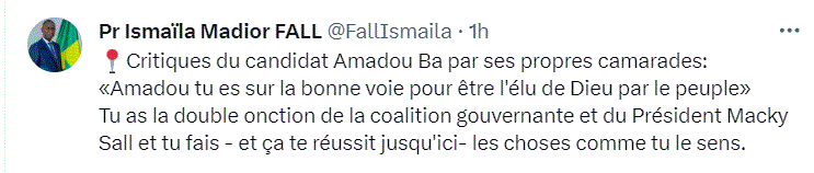 Ismaïla Madior Fall galvanise Amadou Ba : "Tu es sur la bonne voie pour être l'élu de Dieu.."