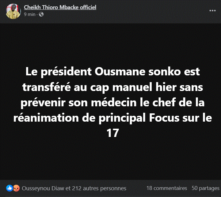 Urgent : Ousmane Sonko transféré à la prison du Cap Manuel (Député)