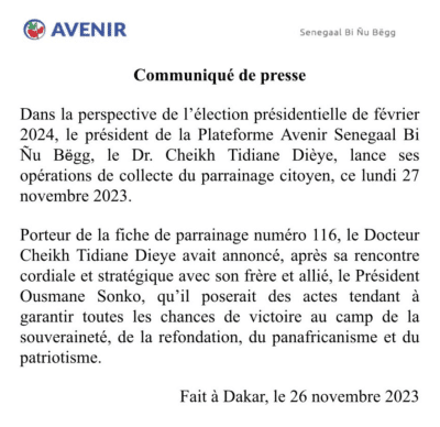 Collecte de parrainage : Cheikh Tidiane Dièye annonce la bénédiction de Sonko après leur rencontre