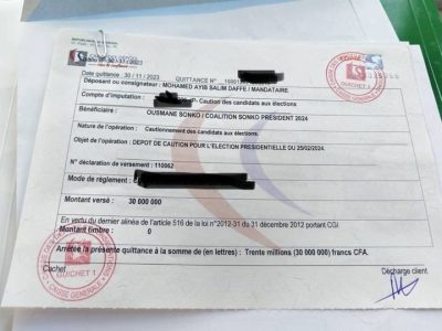 Son Cheque rejeté par la caisse de depot et de Consignation :Ayib Daffé publie la quittance reçue de l'institution