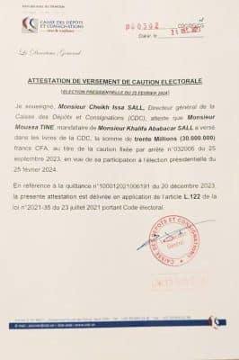 Présidentielle 2024 : Khalifa Sall dépose sa caution à la CDC