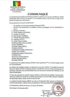 Vérification des parrainages : Le conseil constitutionnel fait le point (communiqué)