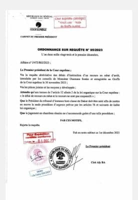 La cour suprême rejette le recours déposé par les avocats de Ousmane Sonko (Document)