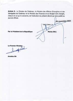 Décret portant convocation du corps électoral pour l'élection présidentielle du 25 février 2024 (Documents)