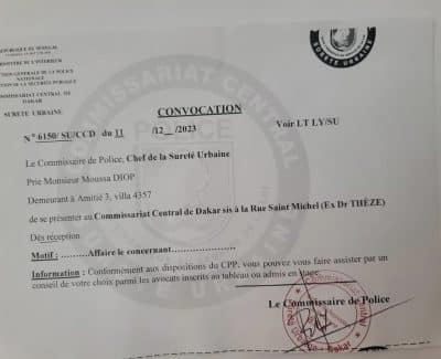 Sûreté urbaine : Me Moussa Diop convoqué « pour présentation immédiate »