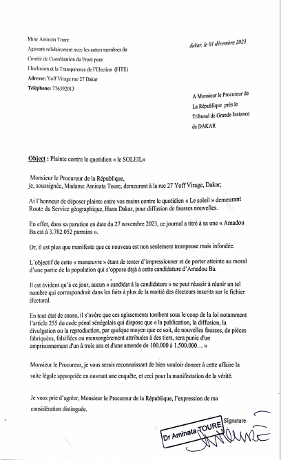 3 millions de parrains à la Une du quotidien national: Mimi Touré porte plainte contre ‘’Le Soleil’’