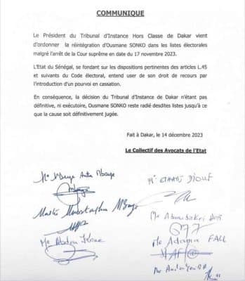 Sonko à nouveau sur la liste électorale : le collectif des avocats de l'Etat oppose son veto